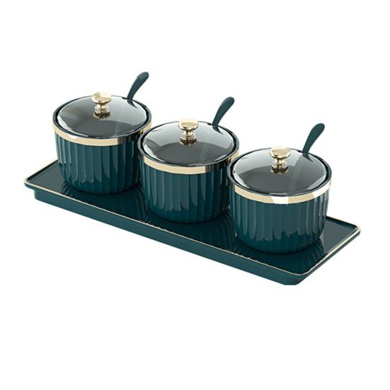 Spice Jars Independent Condiment Containers Transparent Acrylic Jars with Spoons Tray BPA-Free Plastic