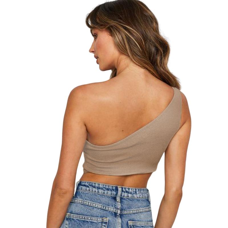 Women's Fashion Threaded Slim Tank Top Sexy One Shoulder Ultra-short Crop Top Hot Girls' Summer Soft Versatile Vest