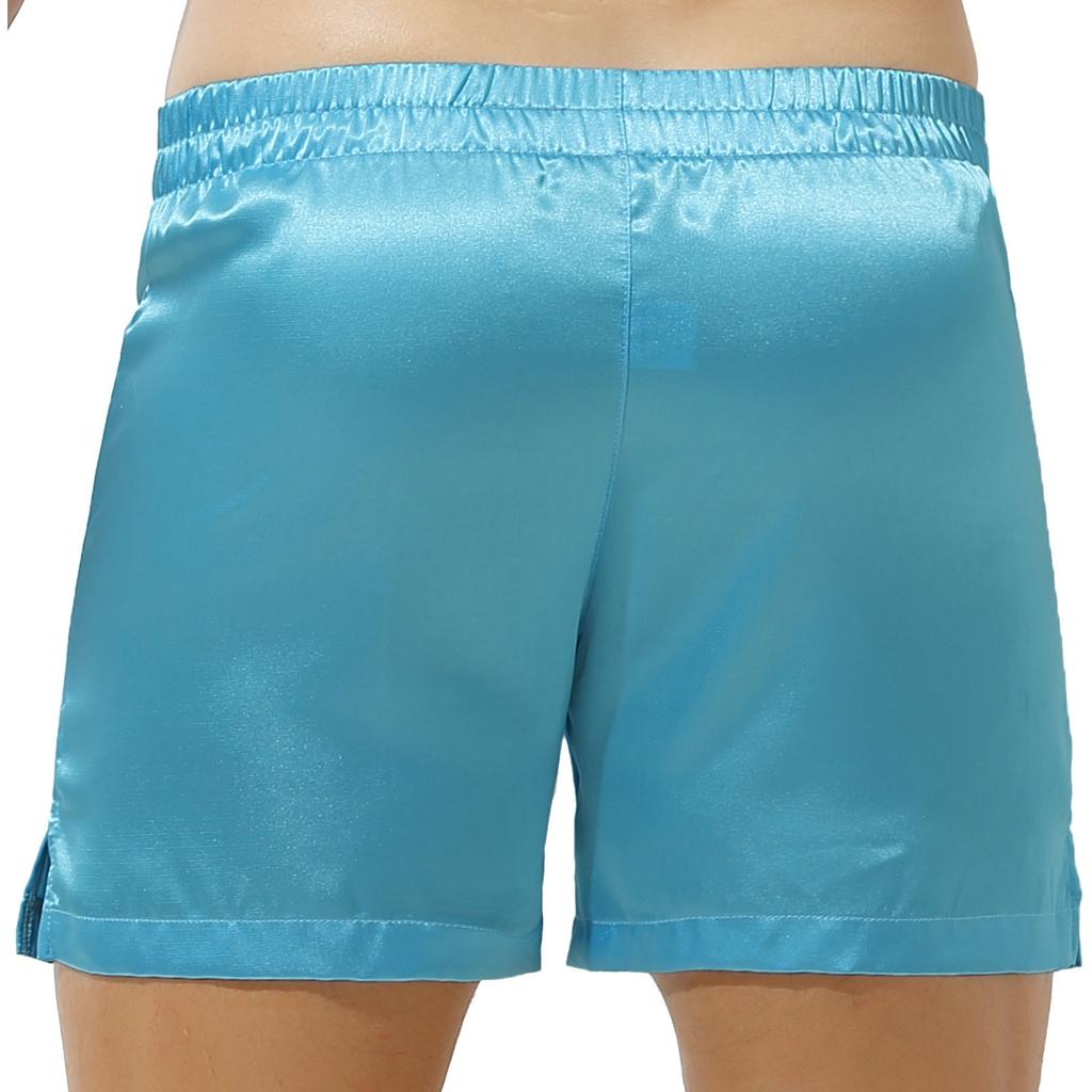 Calzoncillos tipo bóxer para hombre Tela de satén Cintura elástica Cintura media Abertura lateral Ropa de estar por casa Ropa para dormir