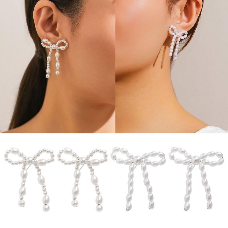 1 Paar Modische Schleifenohrstecker Eleganter Ohrschmuck Imitation Perlen Schleifenstecker Ohrringe Perfektes Geschenk für Frauen