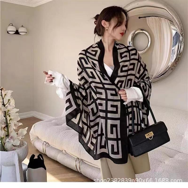 Silk scarf women's spring and autumn style foreign style fashion winter linen yarn oversized shawl dual-purpose versatile thin cotton and linen scarf