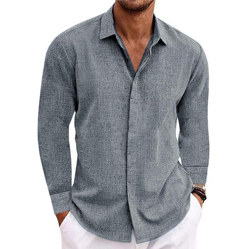 Men's Plus Size Long-Sleeve Linen Cotton Shirt