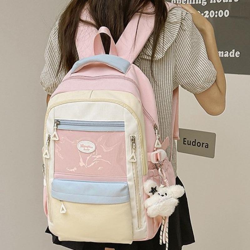 High value, fresh and sweet, contrasting color splicing backpack, casual and lightweight backpack for junior high school students