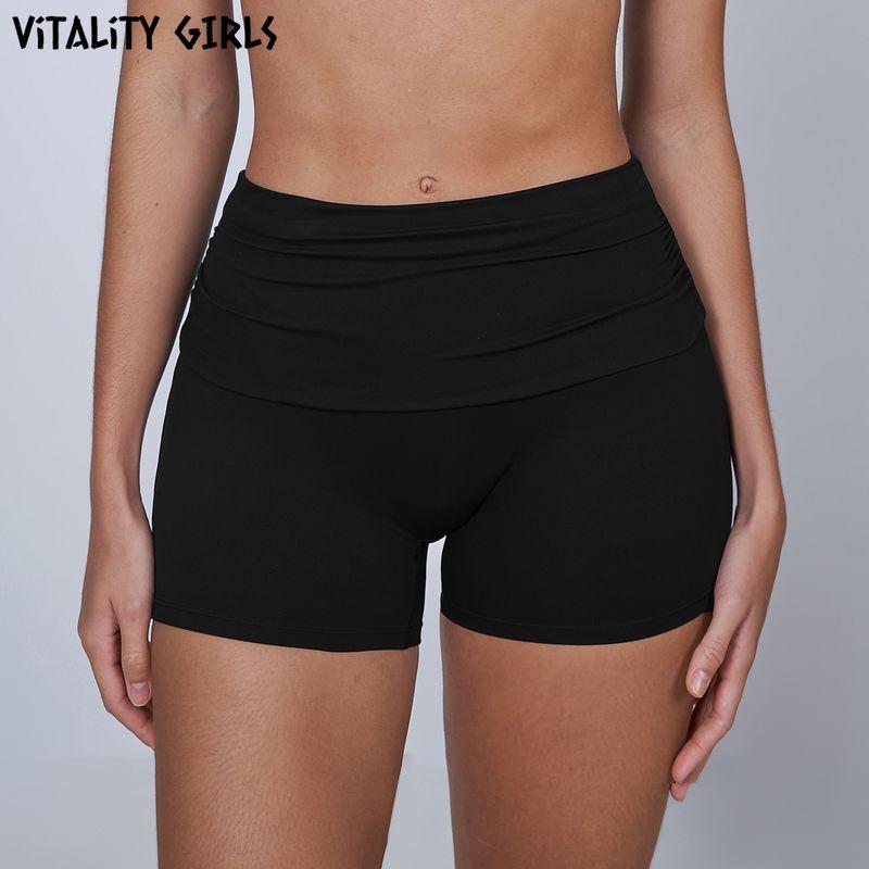 Vitality Girls Flip Waist Folding Yoga Shorts Slim Fitted Waist Exercise Shorts Female Training Quick-Drying Breathable
