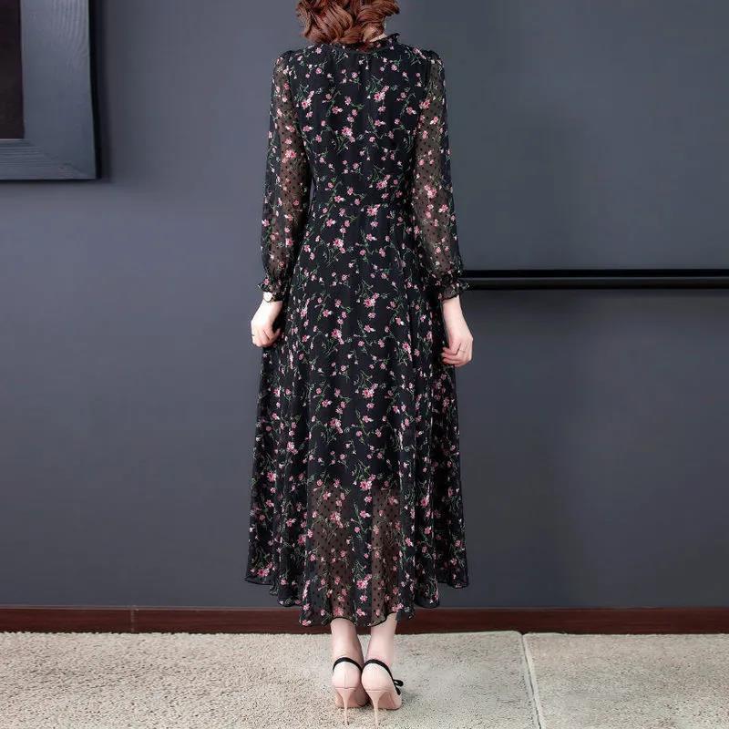 Women's Spring Summer Floral Dress Chiffon Veil Printing Full Length Daily Wear L-XXXXXL Large Size