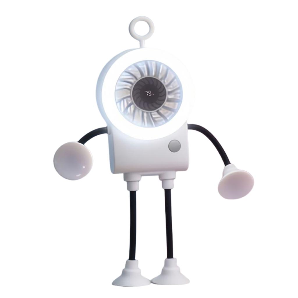 USB Cute Robot Mini Fan with Suckers&Phone Stand&Light Portable Foldable Blower 1200mAh Handheld Robot Fan for Office Desktop