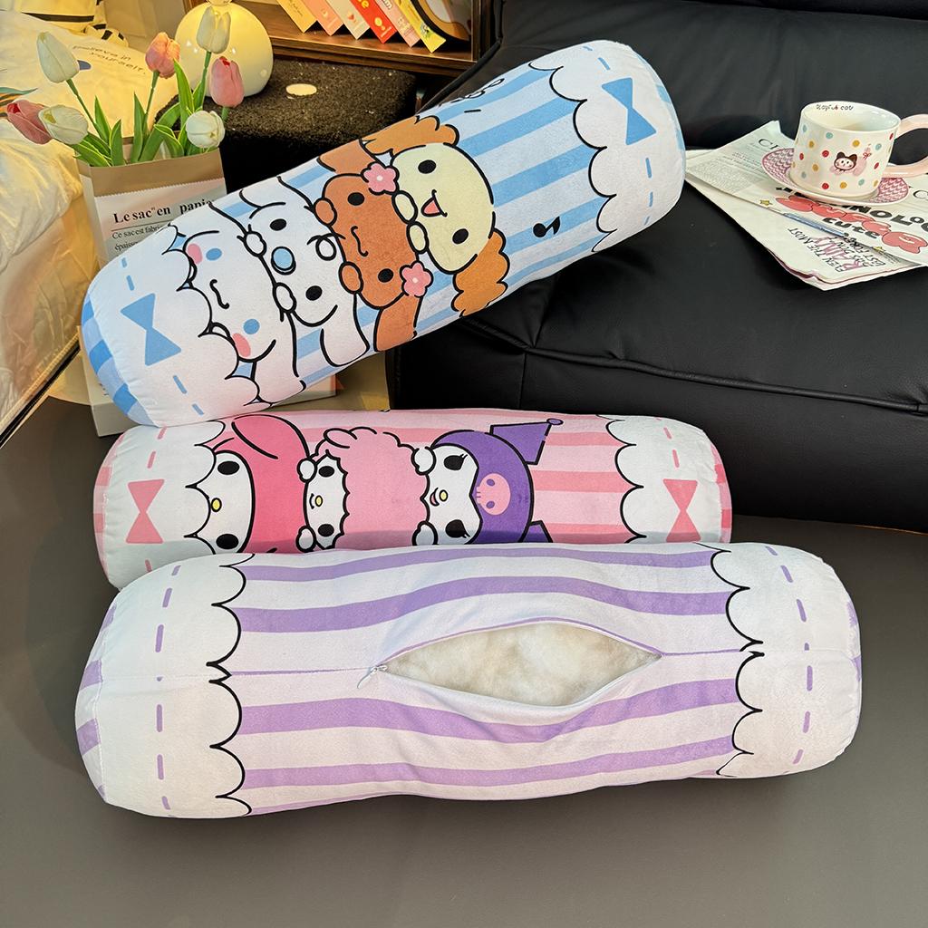 55cm Cartoon Anime Long Plushies Kuromi My Melody Cinnamoroll Japanese Style Printed Pattern Cylindrical Plush Toy Washable