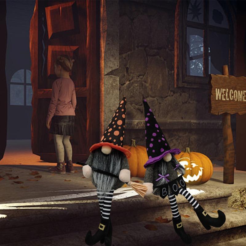 TEMU Halloween long legs faceless old man midget broom goblin doll ornament