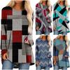Women's Fashion Casual Irregular Patchwork Color Print Loose Medium Long Long Sleeve Top