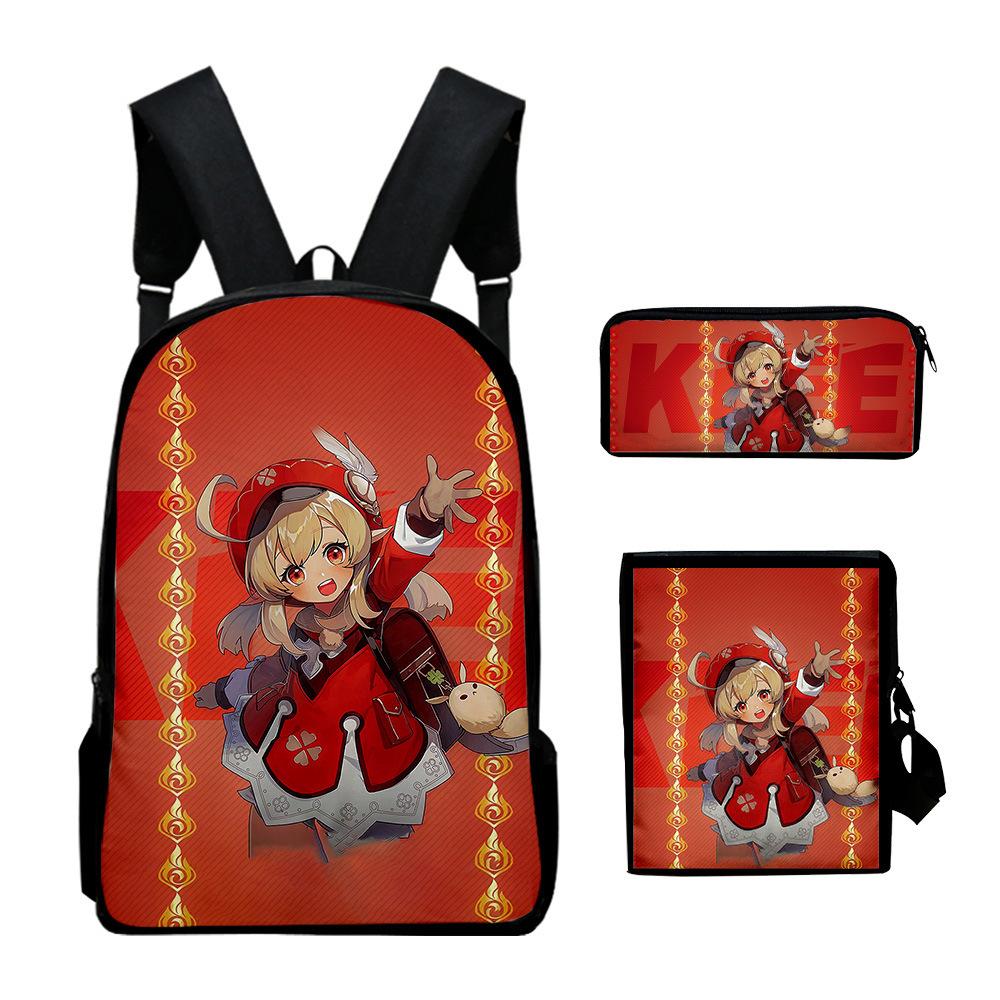 Classic Novelty Genshin Impact 3D Printed 3pcs/Set Pupil School Bags Laptop Daypack Backpack Inclined Shoulder Bag Pencil Case