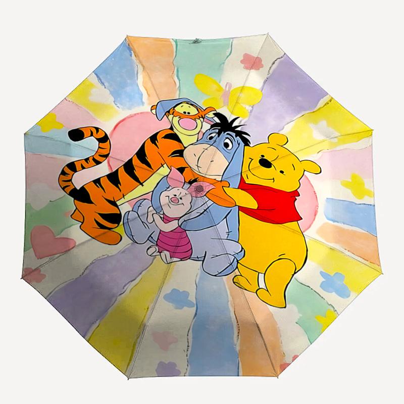 Winnie the Pooh, Friendship Themed Automatic Opening and Closing Umbrella, Brightly Colored 8-rib Portable Umbrella, Suitable for Men and Women, A Per