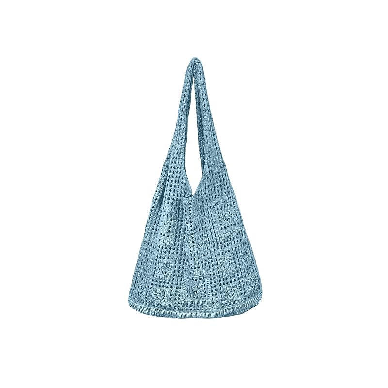 

[jinghuiyue] tote bag knit shoulder knitting bag ladies net bag basket bag watermark folding lightweight Plain color Fashionable simple casual