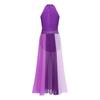 Rhinestone Color Block Mesh Leotard for Women S-XXL: Sleeveless Slit Hem Bodysuit Dress for Lyrical Contemporary Dance Costume