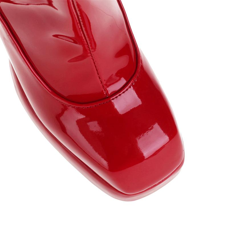 Sexiga lårhöga stövlar för kvinnor Sexiga Patentfetisch festskor Damklackar över knäet Stövlar Röd Svart Röd Vinter Lång Sko