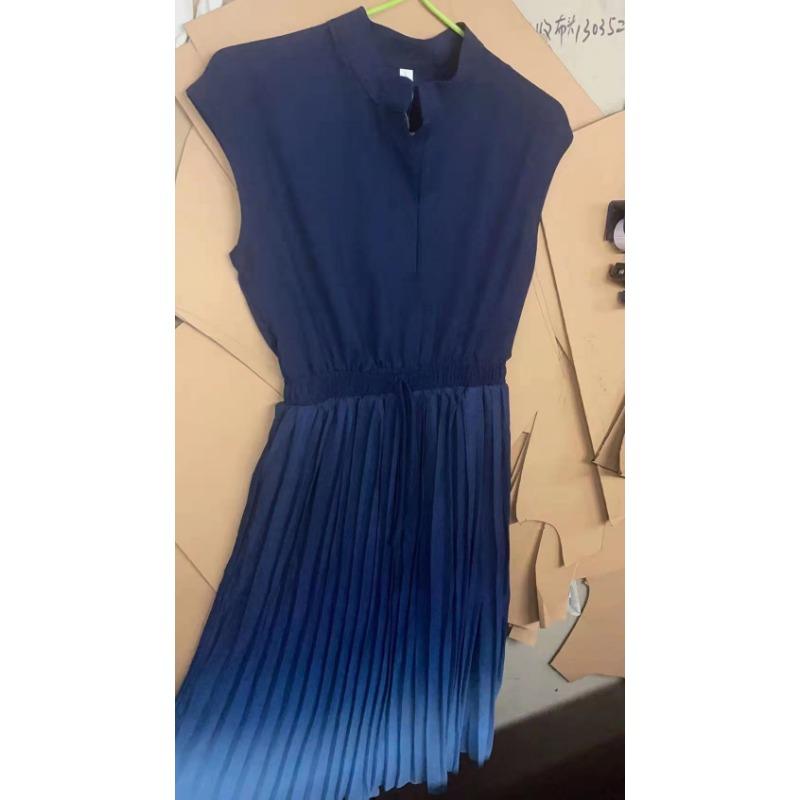 Pleated Gradient Slimming Lace-up Elastic Waist Dress for Women Spring and Summer