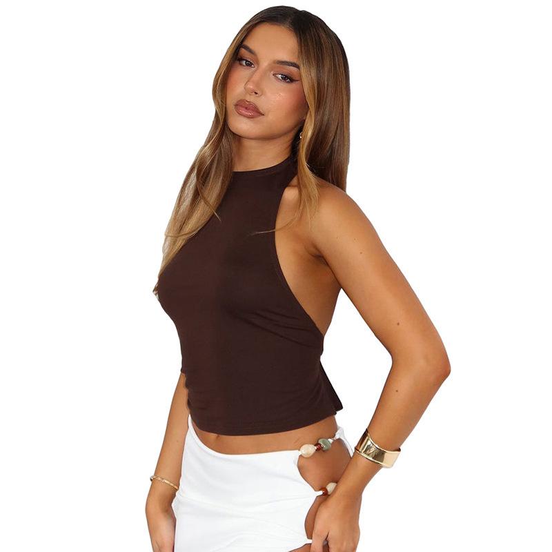 European Style Women's Solid Color Halter Strap Sexy Summer Top