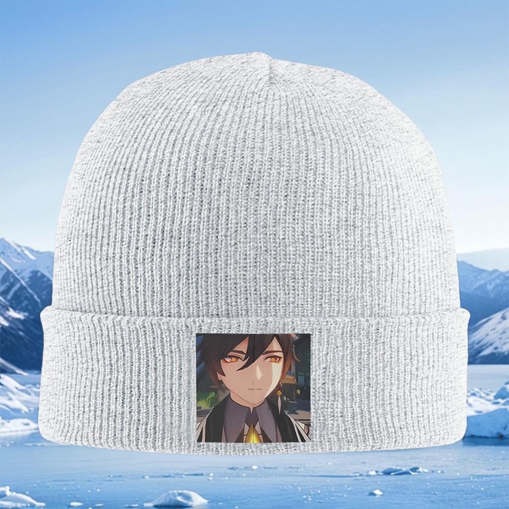 Anime Man Face Golden Earrings Dark Hair Men Women Unisex Knitted Hat Beanie Pullover Cap Winter Thermal Warm Christmas Outdoor