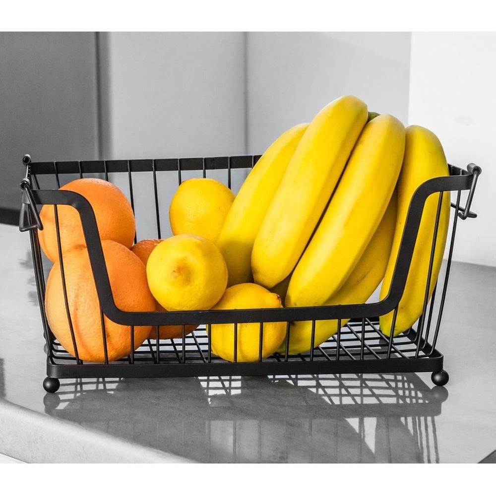Fruit And Vegetable Basket, Metal, Black, Stackable, Kitchen, 31X17.5X15.5Cm