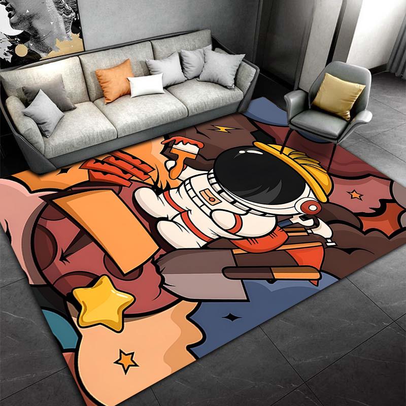 Astronaut Doodle Style Rug with Colorful Background Suitable for Use As an Anti-slip Game Mat for Living Room and Bedroom Sofas