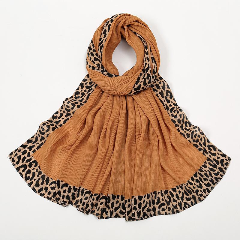 Winter Plain Solid Wrinkle Sexy Leopard Chain Viscose Shawl Scarf High Quality Wrap Pashmina Stole Bufanda Muslim Hijab 180*70Cm