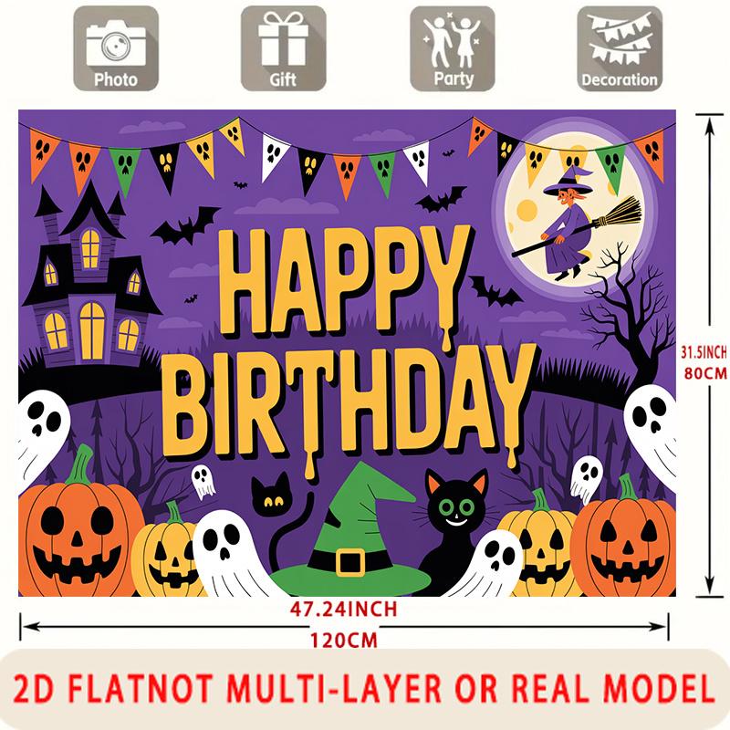Party Backdrop Halloween Flat Spooky Ghost Pumpkin Witch Multi Layered Celebrations Celebration Photo Booth Front Door Decor