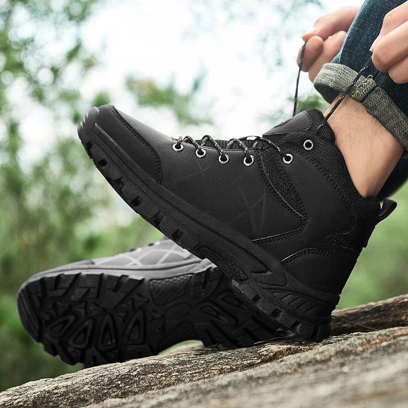 Hiking Shoes Men Comfortable Anti-Slip High-Top Ankle Boots Men Shoes Flat Durable Lace-Up Soft Outdoor Casual Shoes Men