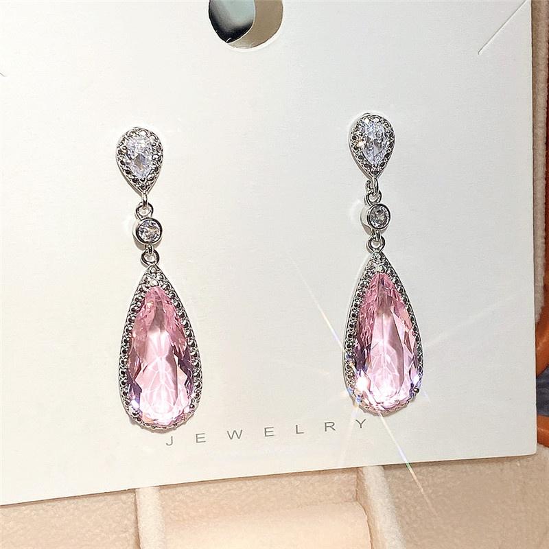 Huitan Luxury Big Water Drop Pink CZ Dangle Earrings for Women Novel Design Engagement Wedding Accessories Party Fashion Zircon