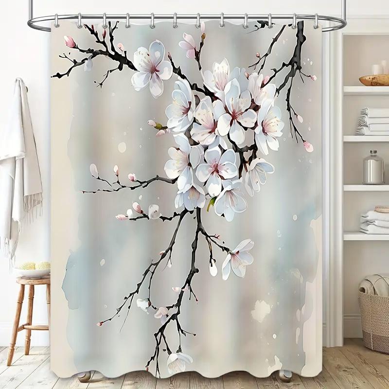 Elegant Blossom Shower Curtain Bathroom Decor With White Pink Sakura Flowers Waterproof Durable Easy To Clean And Maintain
