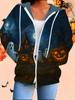 Halloween 3D-gedruckter Kapuzen-Cardigan Übergröße Herbst Winter Retro