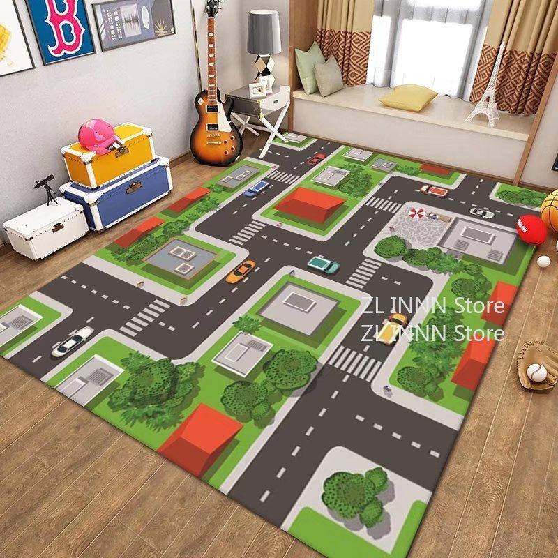 Thickened Flannel Carpet Living Room Children's Bedroom Decoration Floor Rug Cartoon Road Play Mat Soft Tatami Carpets Non-slip