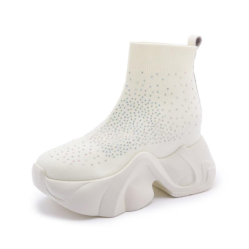 European Medium Tube Socks Women's 2025 Spring and Autumn New Trendy Flying Woven Shoes Versatile Thick-soled Casual High-top Shoes Inner Height-in