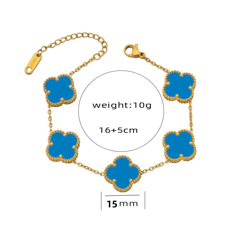 

Браслет з титанової сталі 15 мм 18K двосторонній чотирилисник п ять квіток модний жіночий браслет