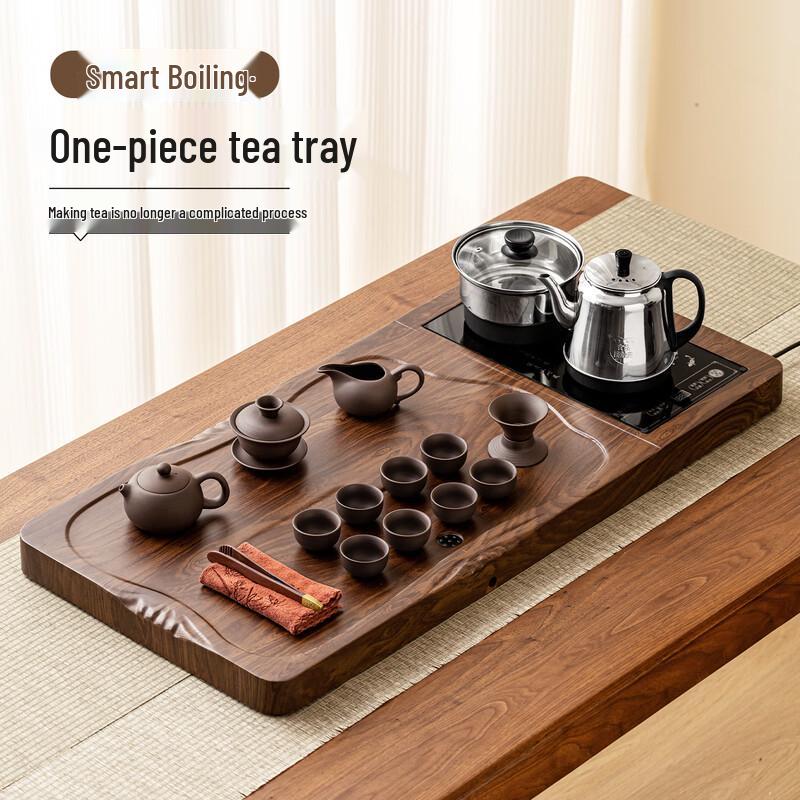 Haofeng 2025 Purple Clay Tea Set with Integrated Kettle & Solid Wood Tray