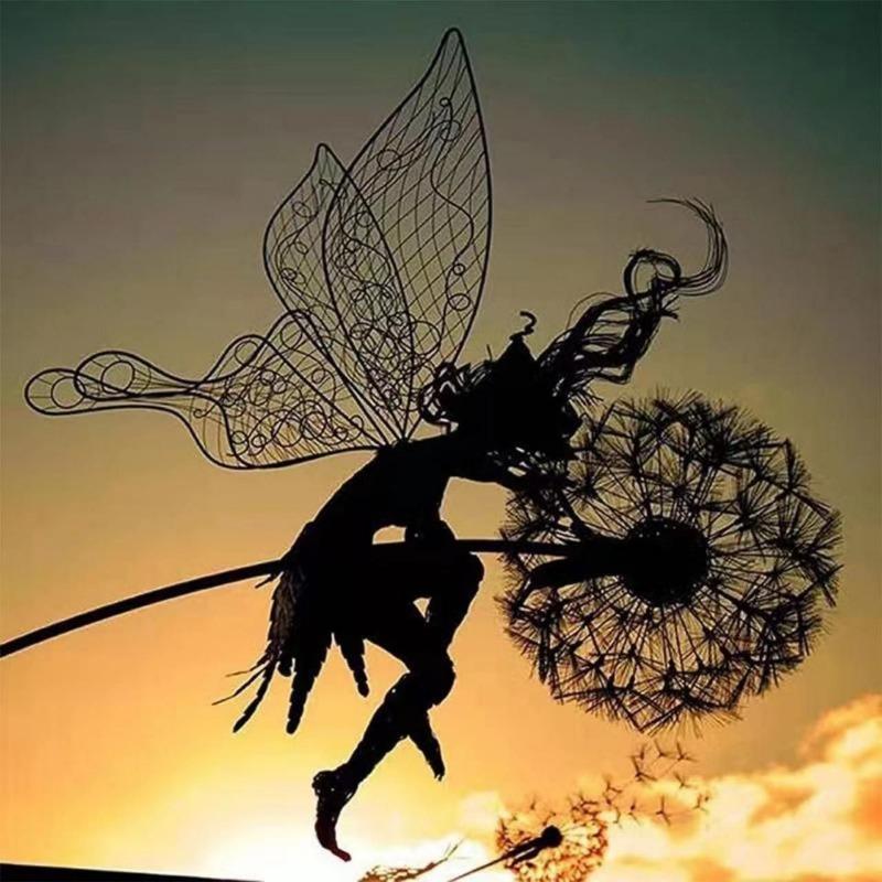 Dandelion and Flower Fairy Dance Robin White Fairy Metal Craft Plug-in Flower Fairy Decoration