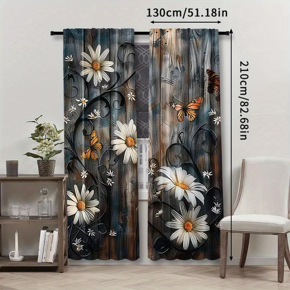 Set of 2   Butterfly Floral Curtains   Decorative Window Drapes with Wooden Door Design   Rod Pocket Style for Bedroom And Living R