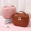Stylish PU Leather Toiletry Organizer Bag, Large Capacity Makeup Pouch with Built-in Brush Slots