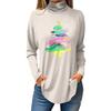 Women's Fashionable Loose-Fit High-Neck T-Shirt With Christmas Print Long-Sleeved Top