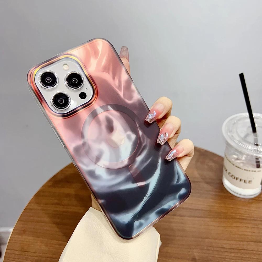 

Aurora Gradient for Magsafe Magnetic Case for iPhone 15 14 16 17 Pro Max Air 13 16Pro Laser Colorful Painting Acrylic Cover for iPhone 17 ProMax
