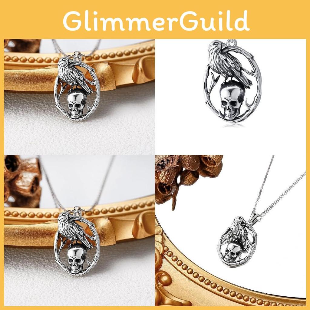 Halloween Schädel Anhänger Halskette mit Rabenform Design für Gothic Mode Enthusiasten