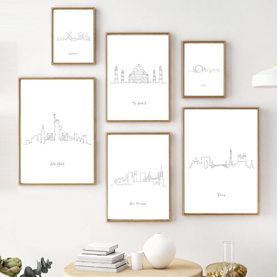 Paris New York London Sydney Taj Mahal Line Wall Art Print Canvas Painting Nordic Poster Modern Decor Picture For Living Room