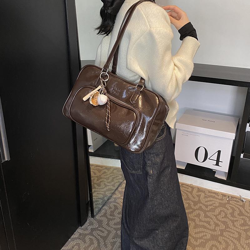 Fashion Tote Bag 2025 New Multi-pocket Bowling Bag Versatile Maillard Portable Shoulder Messenger Bag