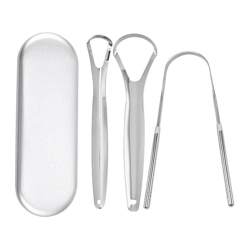 

3/4Pcs Tongue Scraper Cleaner With Travel Handy Case Dental Brush Bad Breath Kit Metal For Adults Eliminate Professional Tool