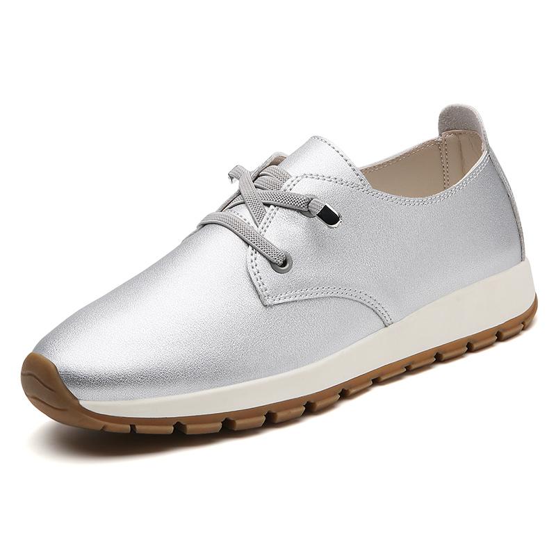 

Women Genuine Leather Casual Shoes Office Business Work Single Shoes Mother Outdoor Walking Shoes Comfortable Slip-on Loafers 36 серебряный