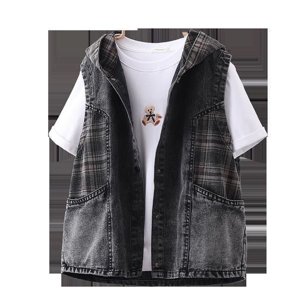 Ethnischer Stil Plus Size Jeansweste Herbst Lässige Damenoberbekleidung mit Froschknöpfen