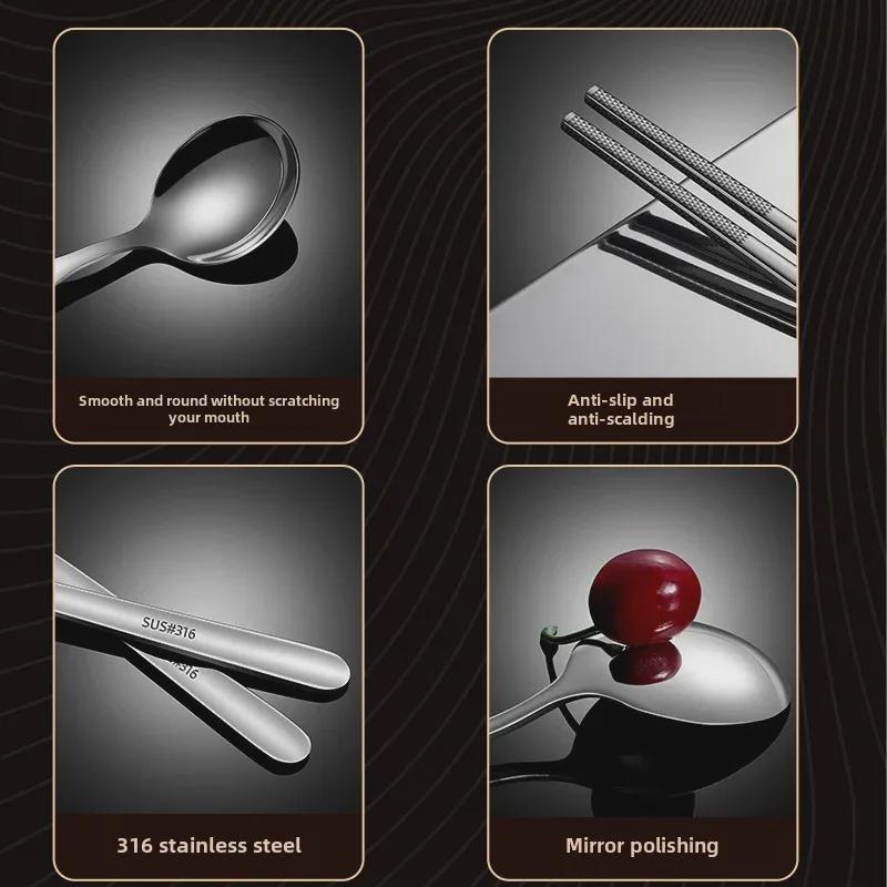 316 Stainless Steel Kids Cutlery Set: Chopsticks, Spoon, Portable Storage Box for Elementary School & Outdoor Use