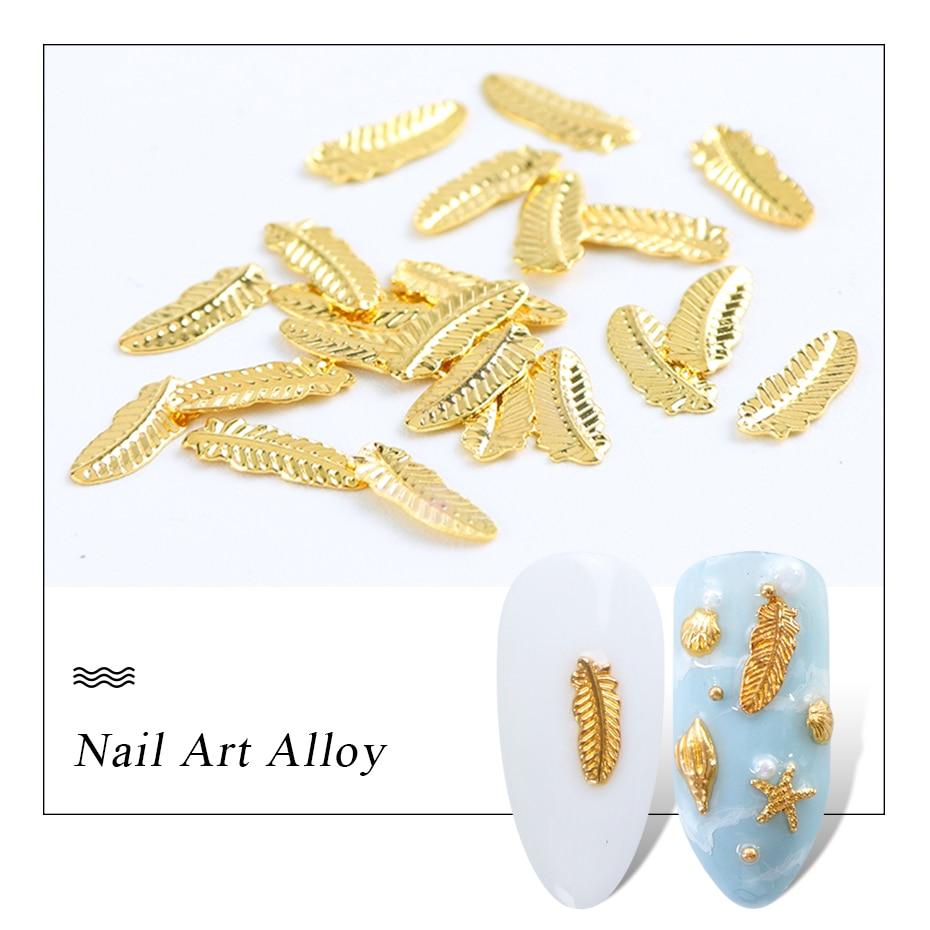 Gold Nail Art Alloy Studs Seaside 3D Decorations Sea Shell Star Feathers Charm Metal Frame Rivets Nail Sequin