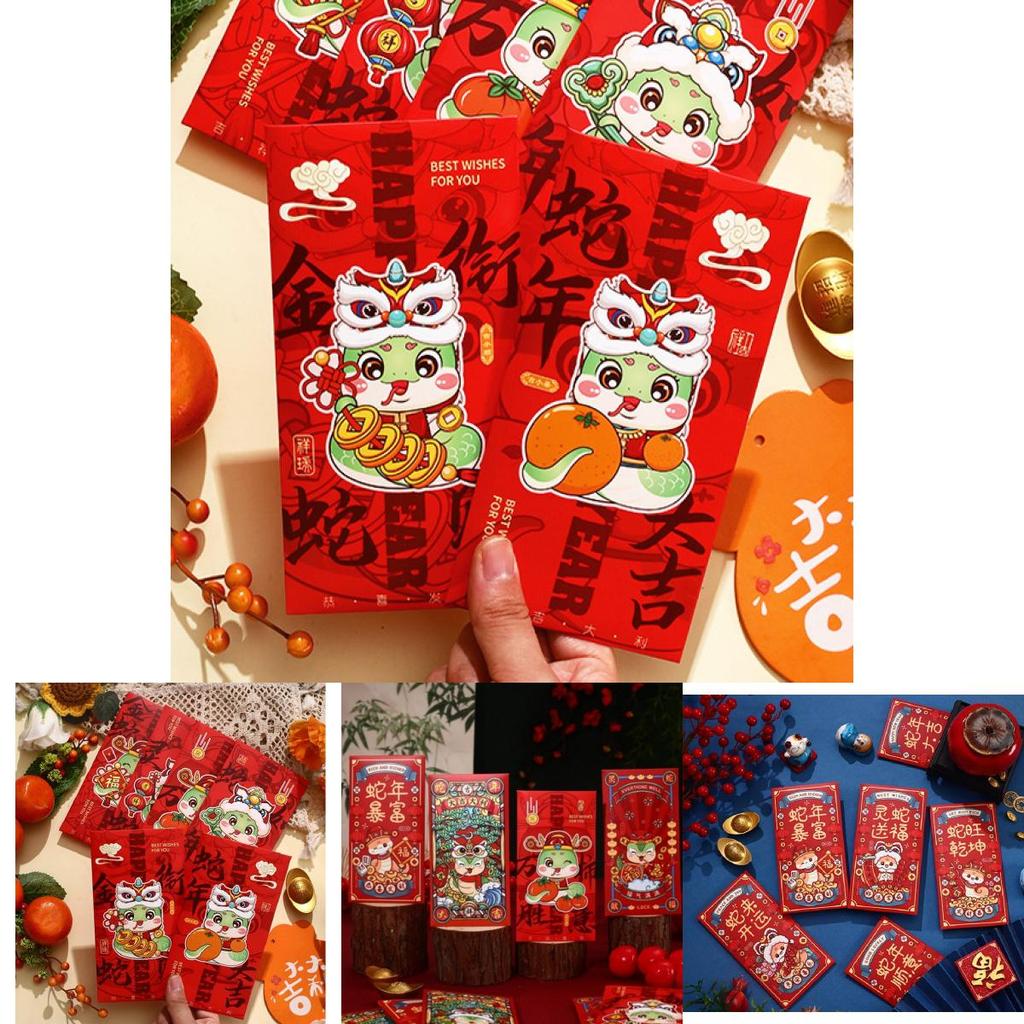 Vibrant 2025 Chinese Zodiac Snake Cartoon Lucky Money Red Packets For New Year