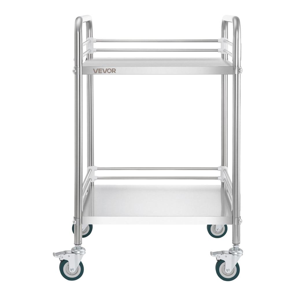 VEVOR Stainless Steel Cart, 2-Tier Rolling Lab Utility Cart with Lockable Wheels, Medical Serving Trolley Clinic Tray