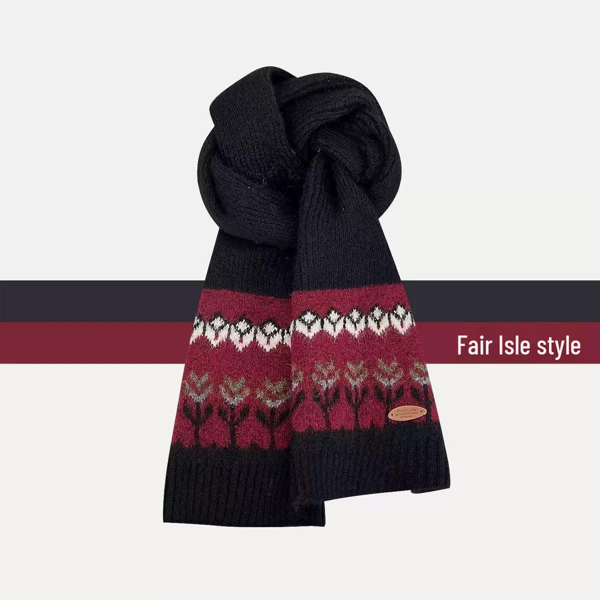 

Women s Fair Isle Red Wool Scarf - Thick & Warm Winter Shawl 2025 чёрный
