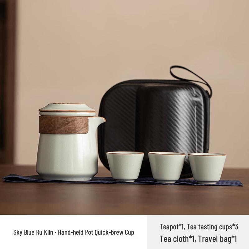 Chaxun Ru Kiln Crackle Glaze Portable Kung Fu Tea Set